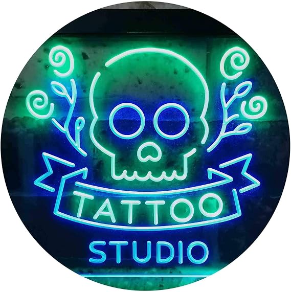 ADVPRO Tattoo Studio Skull Display Wall Décor Dual Color LED Neon Sign Green & Blue 400 x 300mm st6s43-i2297-gb