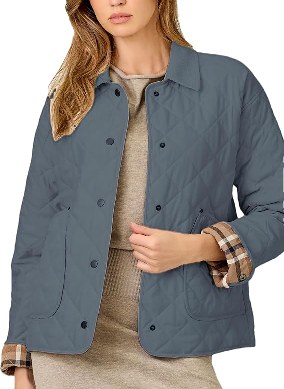 Women's Quilted Puffer Jacket Lightweight Button Down Barn Jacket Padded Coat Outwear with Pockets