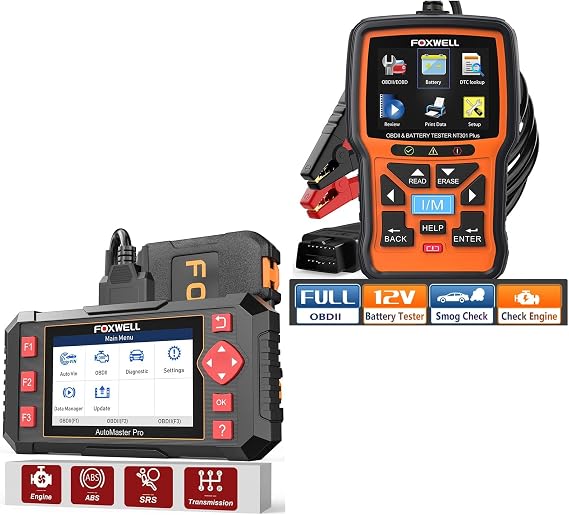 FOXWELL NT604 Diagnostic Code Reader Tool with NT301 Plus OBD2 Scanner Battery Tester for Check Engine Light