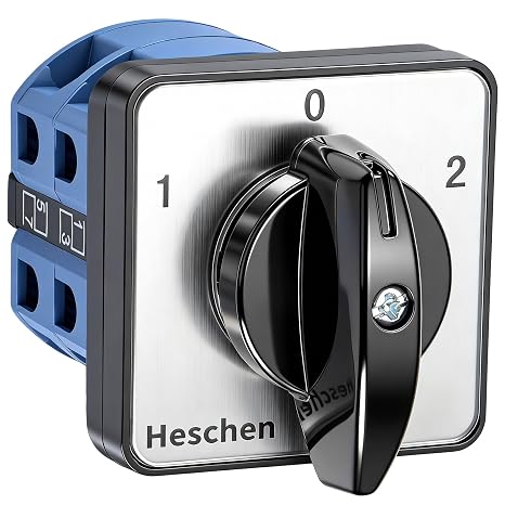 Heschen Universal Rotary Cam Selector Change Overswitch, SZW26-25/D202.2, Latching 660V 25A, On-Off-On, 3 Position 2 Phase 8 Terminals, CE