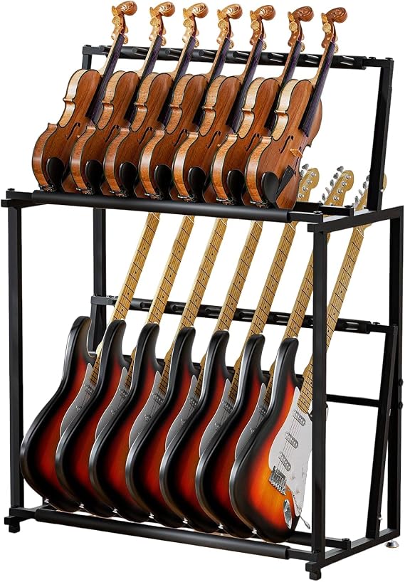 Multi Guitar Stand, Guitar Stand for Multiple Guitars,Adjustable Guitar Display Rack for 14 Acoustic Holder, Electric Guitar, Bass, Ukulele, Detachable Into Two Separate Guitar Mounts.