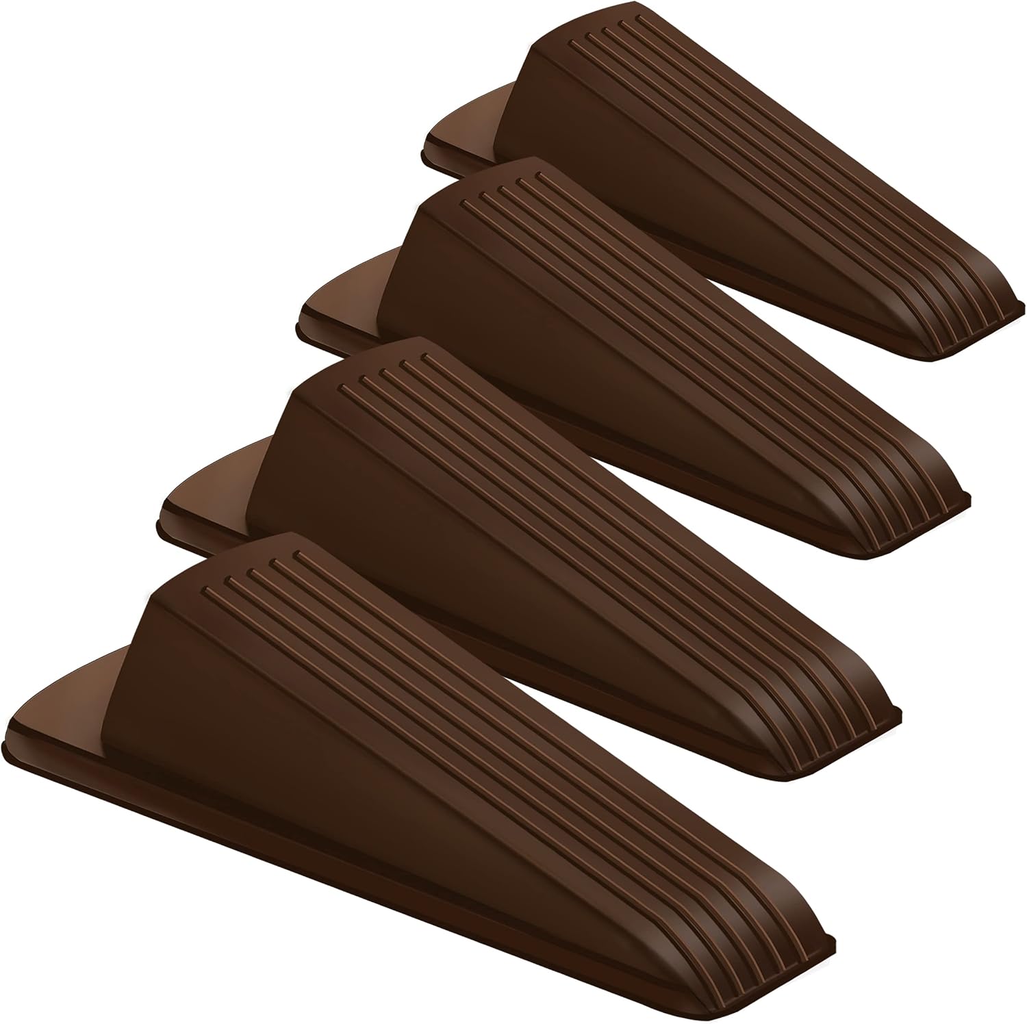 4 Pack Premium Rubber Door Stoppers Wedge, Door Stops for Carpet Heavy Duty Door, for Bottom of Door on Tile, Concrete, Carpet, Wooden Floor Brown