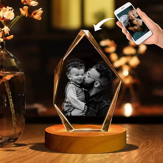 3D Crystal Photo Engraved Iceberg Crystals, Personalized photo gifts and crystal photo customized with Your Picture, Anniversary, Pets, Unforgettable Gifts