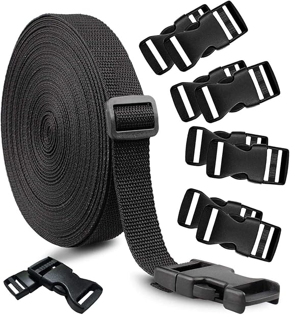 10 yards Nylon Webbing Strap Band with 10 Sets of Flat Side Release Buckles and Tri-Glide Slides for DIY Making Luggage Strap and Backpack Repairing (1.5 inch)