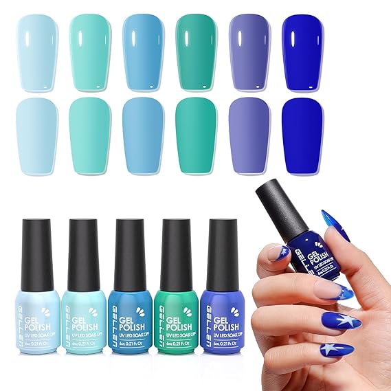 GELLEN Blue & Teal Gel Nail Polish Summer Spring, High Pigment,Light Curing