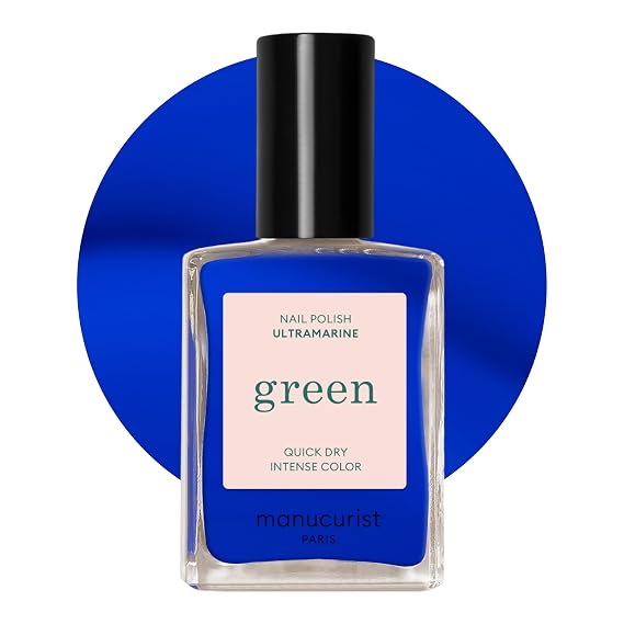 Manucurist Green Ultramarine Electric Blue Natural Nail Polish | Long Lasting Nail Polish and Quick Dry Nail Varnish with Classic Manicure Effect - Vegan, 9-Free, Plant-Based, 0.5 fl oz