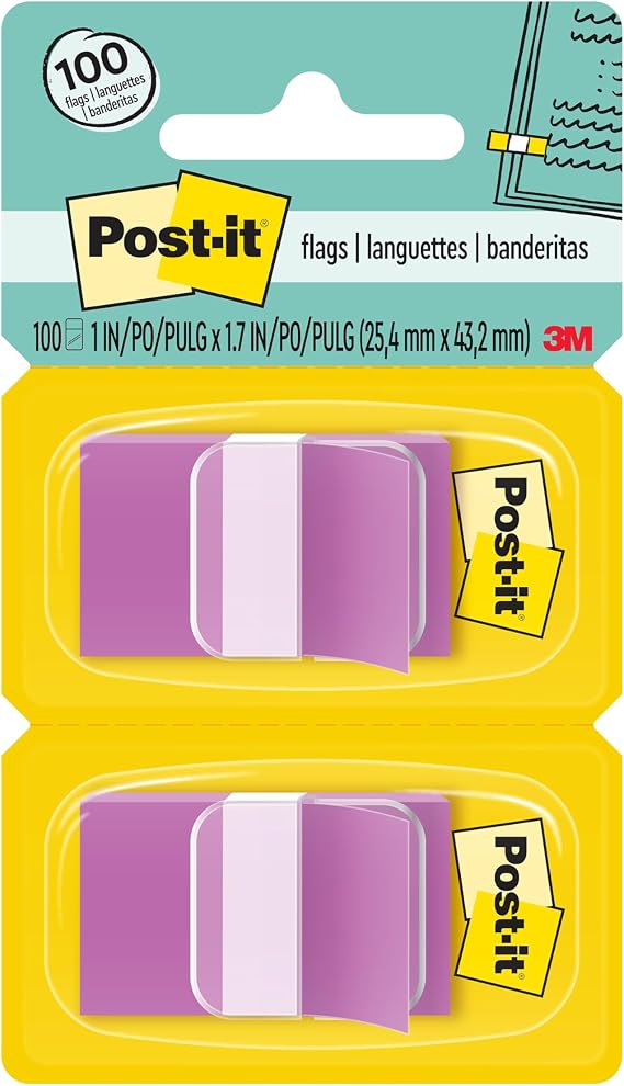 Post-it Flags, 1 x 1.7 in, Purple, 2 Dispensers, 50 Flags/Dispenser | Removable Page Markers for Planners, Journals, and Calendars
