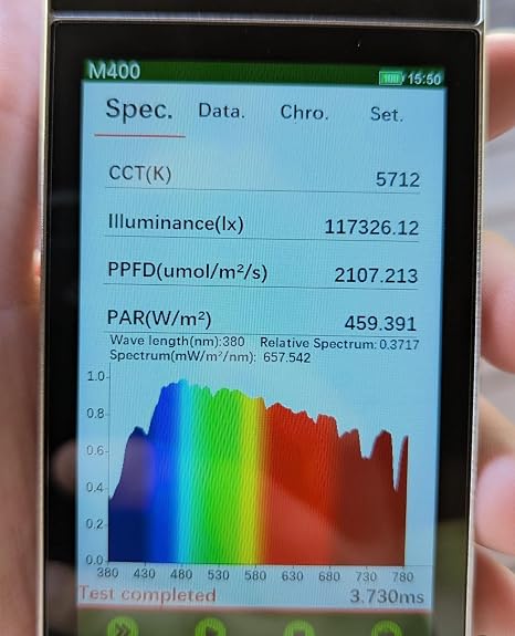 Mammoth M400 PAR Meter & Spectrometer + Free Wand | 380780nm Full Spectrum Analyzer | Measures PPFD, PAR, CRI, Lux, and Color Temperature 2nm Resolution, 4" Touch Display