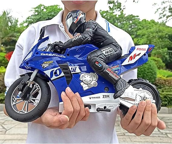 Remote Control Motorcycle, High Speed Self Balancing Single Wheel Stunt RC, 1/6 Scale 360 Rotating LED Flashlight Toy, Best Xmas Gift for Boys & Girls, Blue
