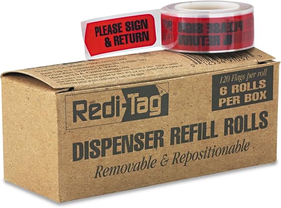 Redi-Tag 91037 Arrow Message Page Flag Refills"Please Sign & Return" Red 120/Roll 6 Rolls