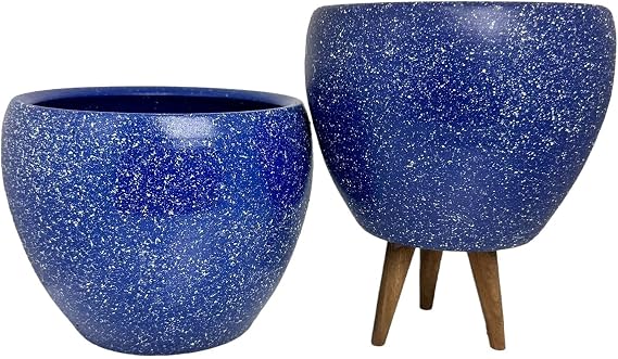 Bitki Tasarımı Ev Dekorasyon Lacivert Granit Toprak Saksı Saksılık Salon Çiçeklik İkili Set Ayaksız - 3 Ayaklı- 15 Cm