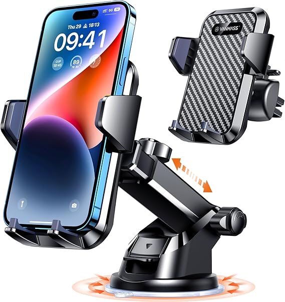 VANMASS85+LBS Strongest Suction & Military-Grade Ultimate Car Phone Mount | Patent & Safety Certs Cell Phone Holder for Dash Windshield Vent for iPhone 17 Pro Max Automobile Interior Sets, Ink Black