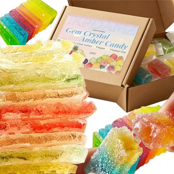 Japanese Crystal Candy Gems, Assorted Fruit, 20 Pcs | Crunchy shell with a soft, chewy center. Individually wrapped. Vegan & gluten-free. Perfect as a unique treat or gift.