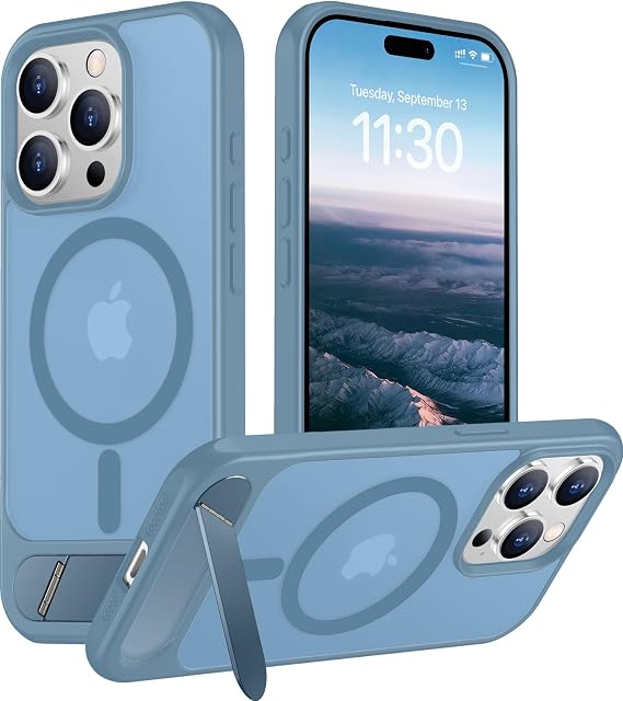 Temdan Magnetic Compatible with iPhone 15 Pro Case, [Built-in Invisible Kickstand][Compatible with MagSafe][Military Grade Shockproof] Slim Translucent Matte Phone Case for iPhone 15 Pro 6.1"