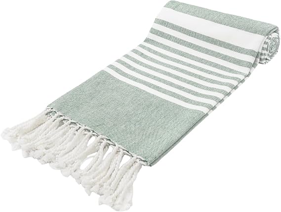 Green Turkish Beach Towel - 100% Cotton, Sand-Resistant, Quick-Dry, Highly Absorbent, Oversized, Thin Turkish Beach Towels - Perfect for Travel and Uses Less Space - 71"x37" (Green)