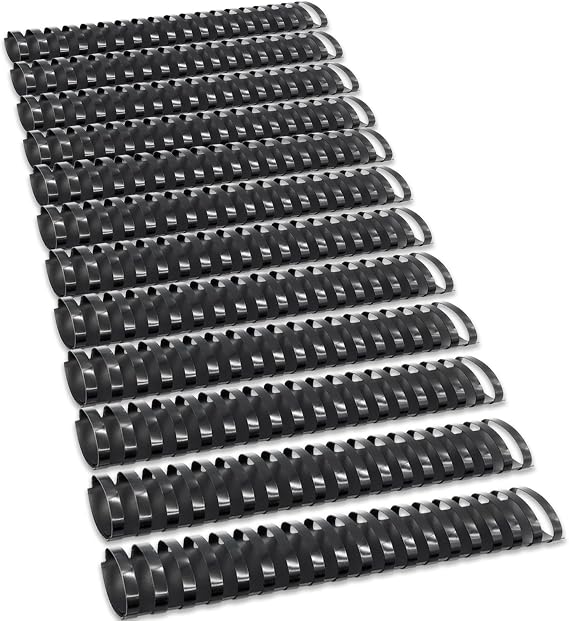 Binditek Plastic Binding Comb Spines, 1-1/2 Inch, 19 Ring, Black, 12 Pack