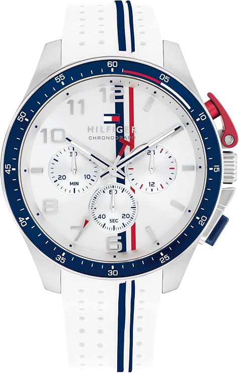Tommy Hilfiger Chronograph Quartz Watch for Men with White Silicone Bracelet - 1792167