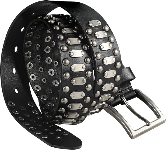 FIORETTO Stylish Mens Studded Casual Italian Cowhide Leather Belts For Jeans Punk Rock Rivets Belt With Buckle For Men Black
