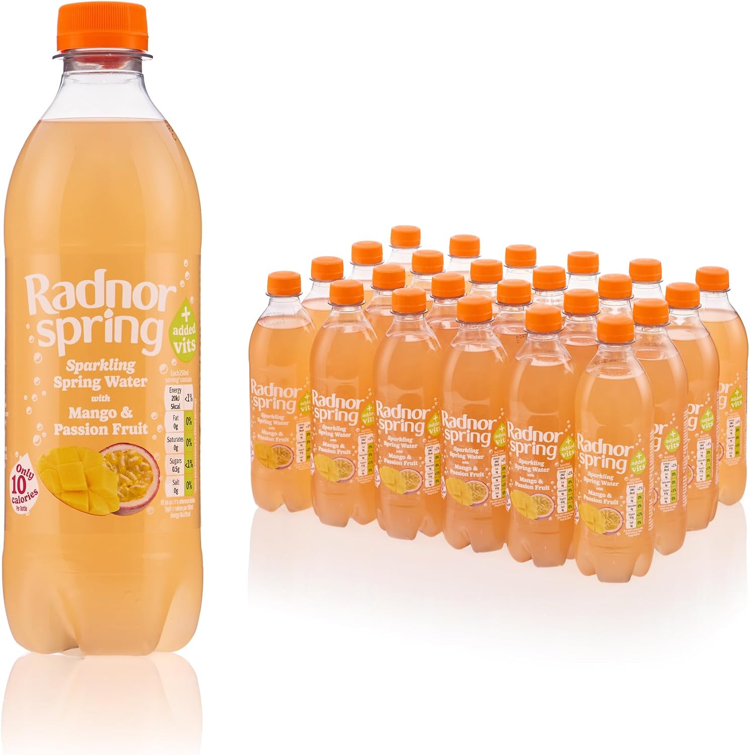 Radnor Spring Sparkling Water with Fruit, No Added Sugar, Added B Vitamins, 24 x 500ml Bottles (Mango & Passion Fruit)
