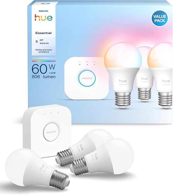 Philips Hue Essential 3'lü E27 Ampul Başlangıç Seti 806 Lumen - 15.000 Saat Ampul Kullanım Ömrü