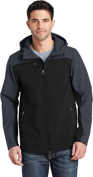 Port Authority Hooded Core Soft Shell Jacket. J335 Black/Battleship Grey M