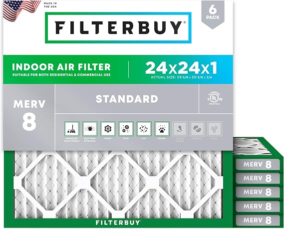 Filterbuy 24x24x1 Air Filter MERV 8 Dust & Allergy Defense (6-Pack)