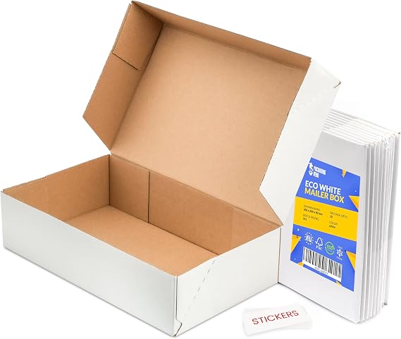 Packaging Hero 30 x 20 X 10 cm (aprox. 12" x 8" x 4") White Corrugated Cardboard Mailing Boxes, gift boxes, e-commerce box