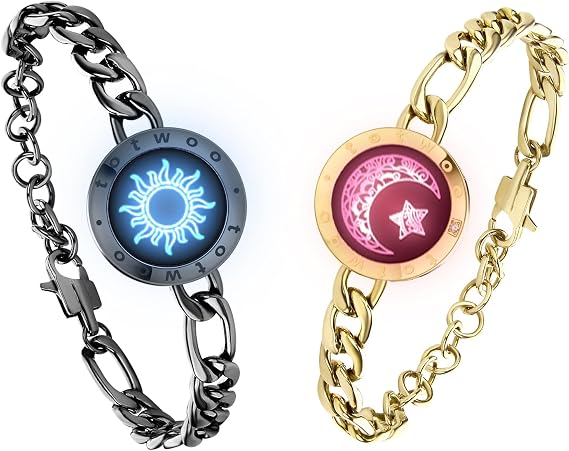 TOTWOO Smart Partner Bracelets for Long Distance Relationships with App Controlled 1:1 Bluetooth Pairing - Romantic Gift with Glow and Touch Vibration, Made of 316 Stainless Steel, Große, Metal, No