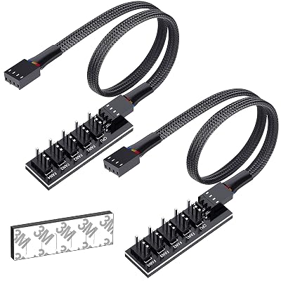 Motherboard PWM Fan Hub Splitter, 4 Pin Sleeved 1 to 5 Way PC CPU Internal Cooling Fan Power Extension Adapter Cable for ATX Computer Case 15.7In2 Pcs