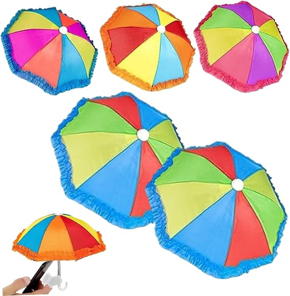 Phone Umbrella for Sun 5Pcs Phone Umbrella Sun Protection Rainbow Phone Umbrella for Sun with Suction Cup Stand Outdoor Sun Shade Phone Umbrella for Most Cell Phones