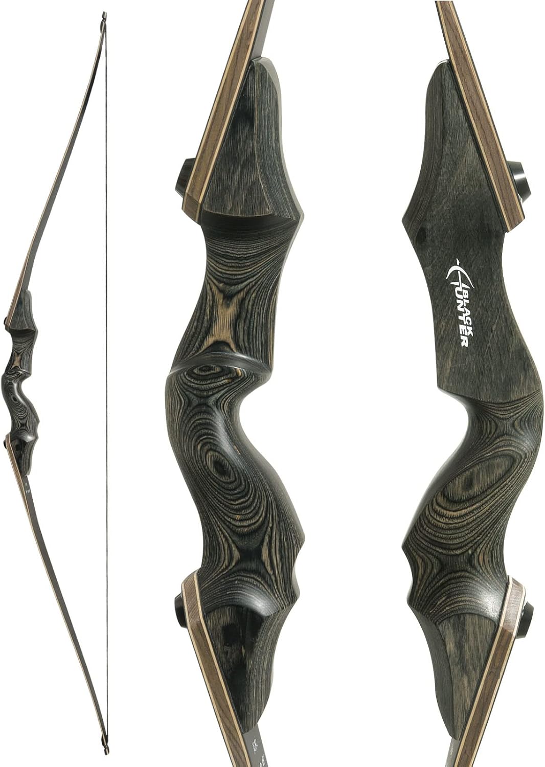 Obert Black Hunter Archery Takedown Recurve Bow American Longbow Adult Right Hand Hunting Wood Bow 60,30-60lbs Target Practice