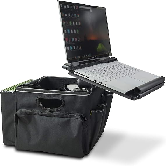 AutoExec AECRATE-16 Milk Crate Vehicle and Mobile Office Work Station with Apron and Laptop Tray