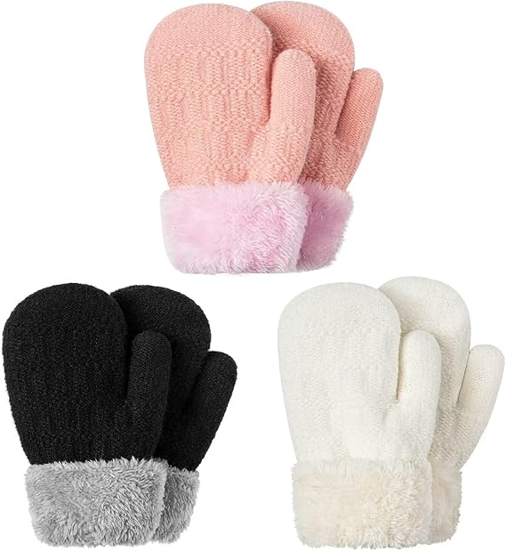 Alepo Winter Mittens Gloves Beanie Hat Set for Kids Baby Toddler Children, Thick Warm Knit Fleece Lined Thermal Set