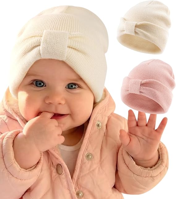 FURTALK Baby Beanie Winter Hat Knitted Warm Hat with Cute Bow Infant Toddler Cuffed Beanies