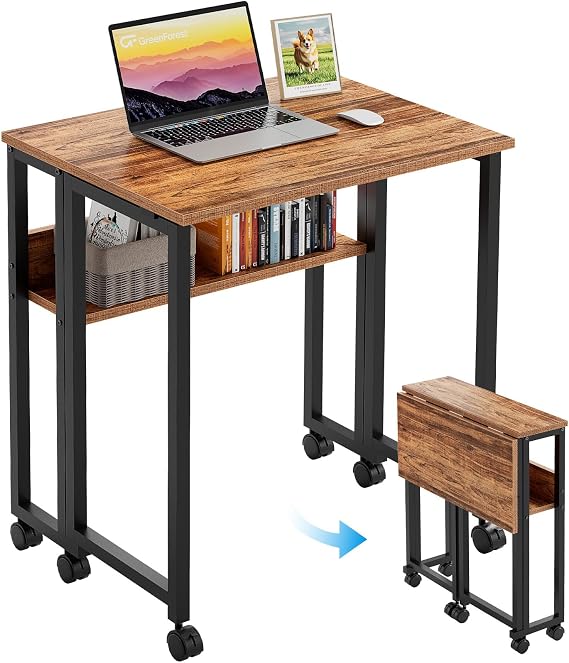 GreenForest Folding Desk and Rolling Desk, Walnut