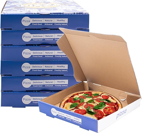 10x10 inch Pizza Box, Corrugated Pizza Box Kraft Aluminum Foil Pizza Flip Top Tin Foil Takeaway Mailing Shipping Storage Boxes for Pizza Cake Cookies Food, 12pack, Blue