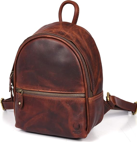 Corno d´Oro Premium Women's Small Leather Backpack Handmade Leather Backpack Vintage Mini Elegant I City Backpack Daypack Brown