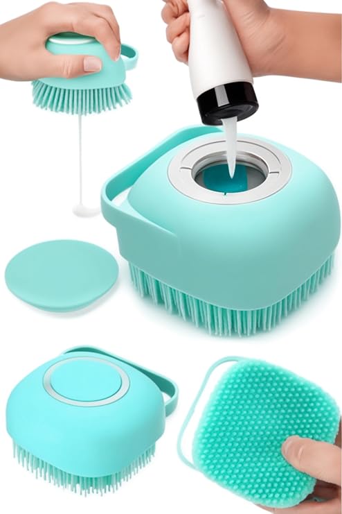 Silicone Bath Fiber Peeling Effective Massage Brush with Busstier Shampoo Chamber Practical Skin Care Tool for Deep Cleansing and Dead Skin Purification