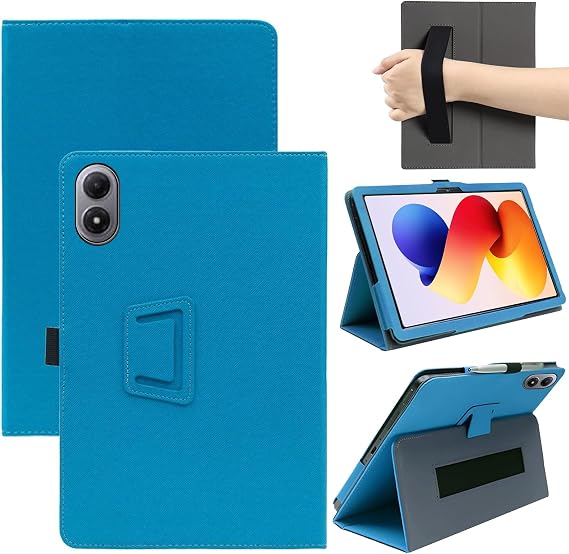 KZIOACSH Case for Xiaomi Redmi Pad 2 Pro 12.1 Inch/POCO Pad M1, Full Coverage Soft PU Leather Folding Stand Folio Anti-Drop Shockproof Rugged Protective Cover with Pencil Holder and Wrist Strap,Blue