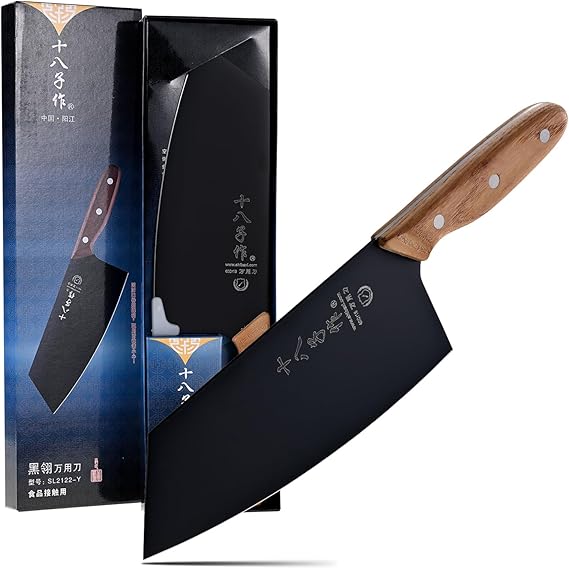 SHI BA ZI ZUO Meat Cleaver, Vegetable Cleaver, Utility Knife Chinese Chef Knife for Kitchen Stainless Steel Ergonomic Design Wooden Handle
