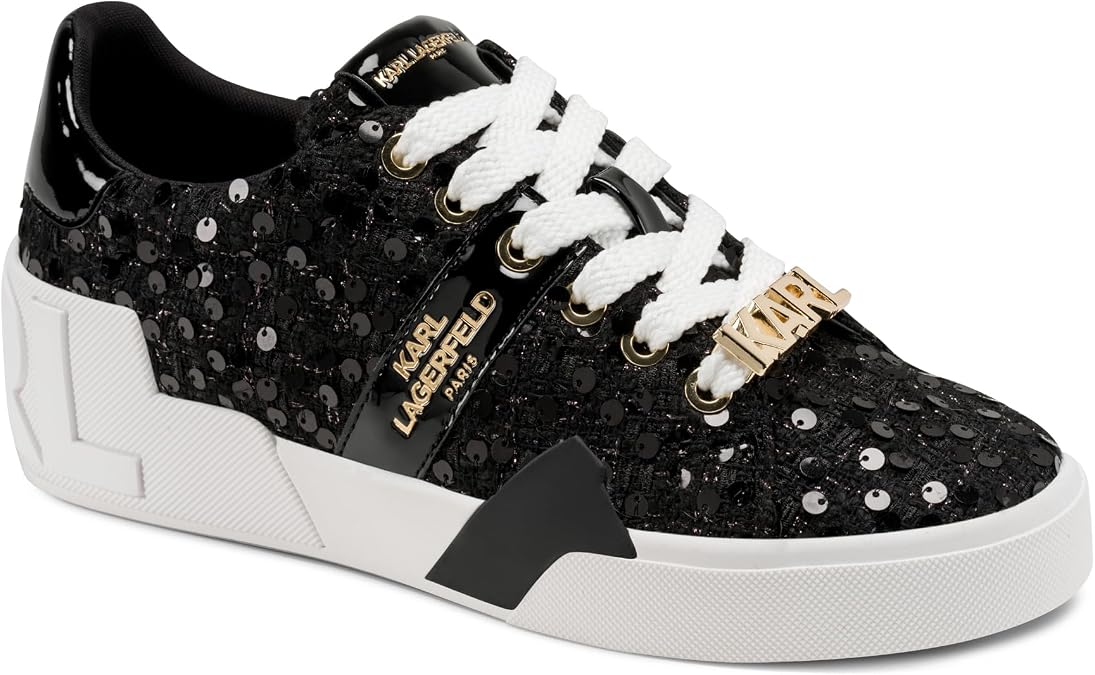 Karl Lagerfeld Women's Mablyn Lace Up Sneaker with Logo Embellishments