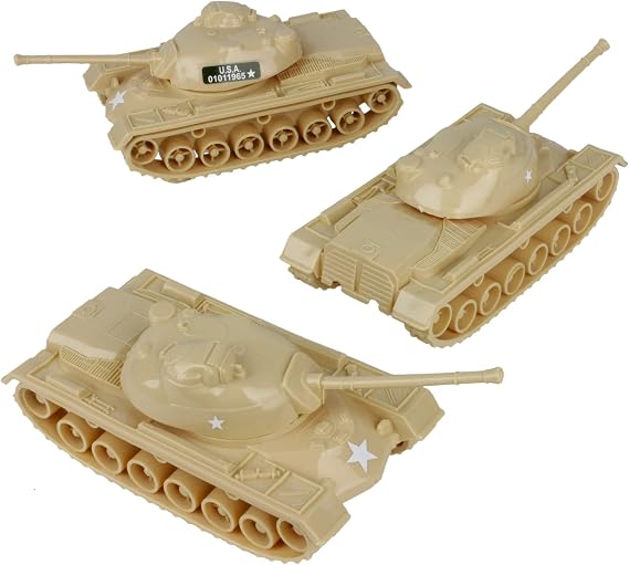 TimMee Toy Tanks for Plastic Army Men - Tan WW2 3pc - Made in USA