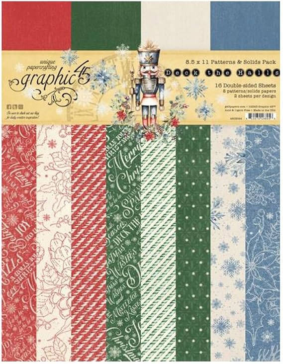 Graphic 45 8.5x11 Patterns & Solids Pack- Deck The Halls