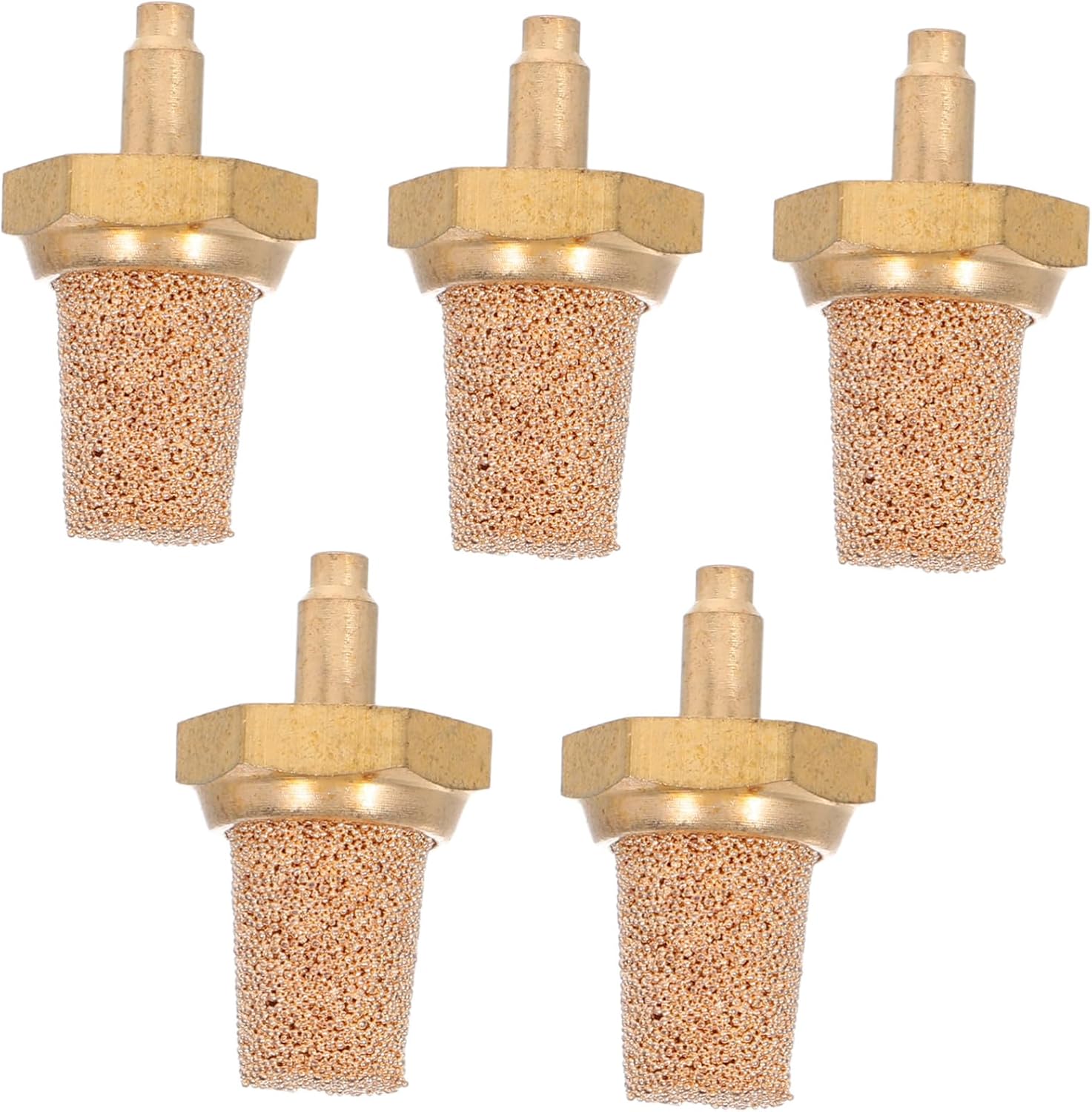 5pcs M5 Pure Copper Filter Nozzles for Stage Fog Machine Accessories – Universal Brass Air Mufflers with Noise Reduction for Oil Tubes and Bubble Stone Use
