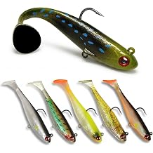 6 Pcs Pike Lures Soft Sea Fishing Lures with Jig Head Artificial Bait for Carp Trout Bass Lure with T-Tail Paddle Fishing Lure 9 cm Predator Artificial Swimbait for Freshwater and Saltwater