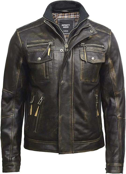 BRANDSLOCK Black Mens Leather Jacket - Motorcycle Jacket Real Sheepskin Leather Jackets