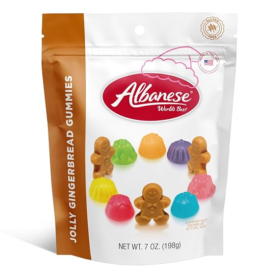 Albanese Jolly Gingerbread Gummies 7 Ounce Bag of Candy, Great Stocking Stuffer, Perfect Christmas Treat & Gift, Share with Friends & Family