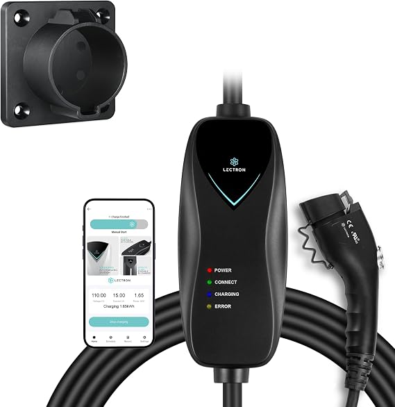 Lectron Level 1 J1772 Charger (WiFi Version) - 110V, 15 Amp Electric Vehicle Charger Nozzle Holster Dock