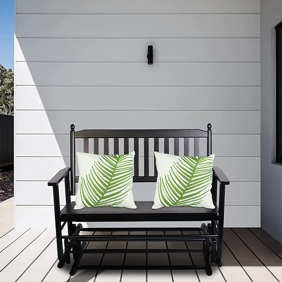 LUCKYERMORE Patio Glider Bench for Outside, Porch Swing Chair Outdoor Rocking Bench, 400 LBS Capacity, Wooden 2-Person Glider for Backyard, Poolside, Garden, Black