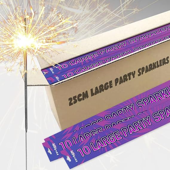 25cm (10 inch) Large Party Sparklers | Handheld Sparklers | Classic Golden Sparkle (20 Sparklers)